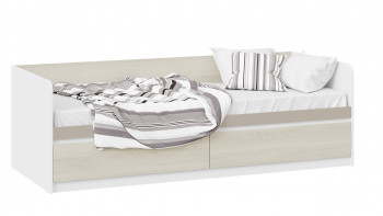 Кровать «Сканди» с 2 ящиками Дуб Гарден/Белый/Глиняный серый в Пролетарском - proletarskij.mebel54.com | фото