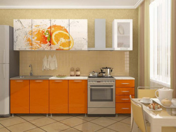Кухонный гарнитур 1,8м Апельсин (Белый/Оранжевый металлик/Фотопечать апельсин) в Пролетарском - proletarskij.mebel54.com | фото